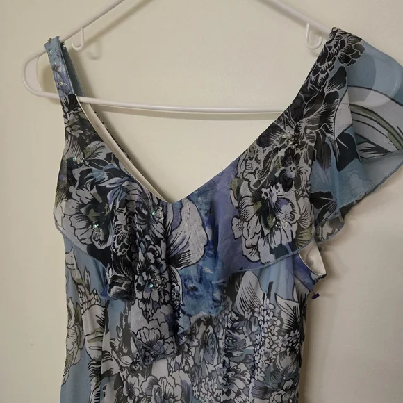 Dressbarn Blue Ruffle Sequin Fairy Midi Dress Size 12 - Picture 2 of 7